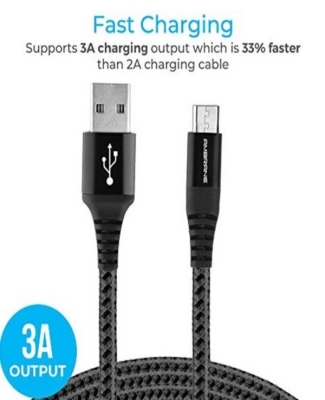 Unbreakable 3A Fast Charging Braided Type Micro Cable (1.5 M)