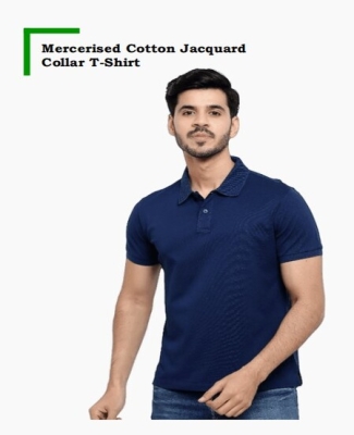 Mercerised Cotton Jacquard Collar T-Shirt
(Mercidised Ink Blue)