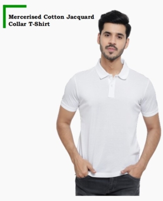 Mercerised Cotton Jacquard Collar T-Shirt
(Mercidised White)