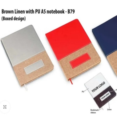Brown Linen with PU A5 notebook (Boxed design)