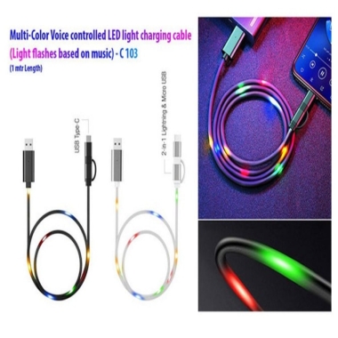 Voice controlled LED light charging cable (Multicolor) | Light flashes based on music | 1 mtr Length