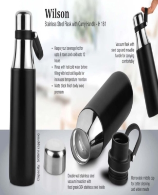 Wilson: Stainless steel flask with carry handle (500 ml approx)