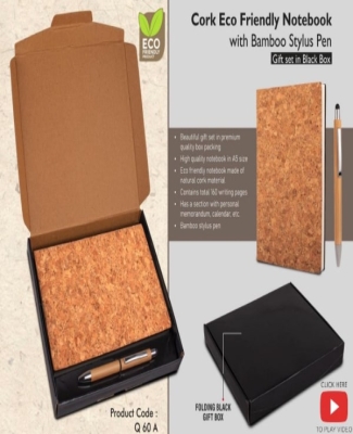 Cork Notebook with Bamboo Stylus pen | Gift set in Black box