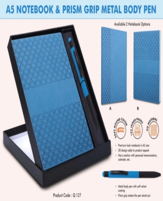 Blue Notebook Gift set: A5 PU Notebook With Prism Metal Pen