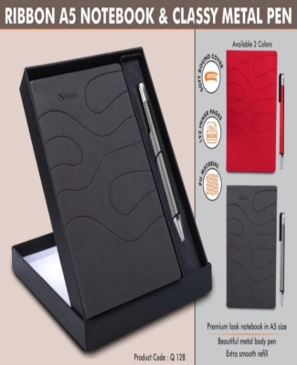 Ribbon Notebook Gift set: A5 Ribbon Notebook With Classy Metal Pen