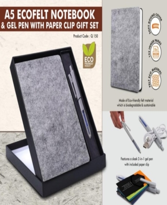 EcoFelt Notebook Gift set: A5 Eco Notebook With Paper Clip Gel Pen