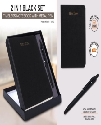 2 in 1 Black Set: Timeless notebook with Metal Pen in Folding Cardboard Box