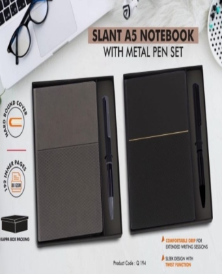 2 in 1 Set: Slant A5 notebook with Metal Pen in Gift Box