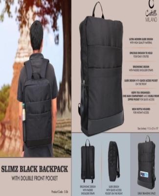 Slimz black backpack with double front pocket
