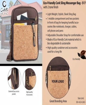 Eco-Friendly Cork Sling Messenger Bag with 2 tone finish