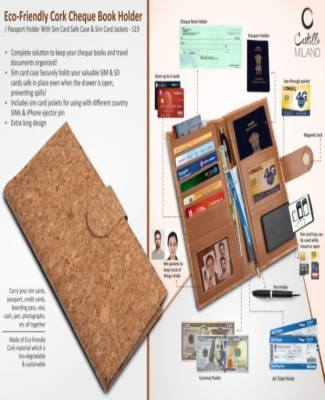 Eco-Friendly Cork Cheque Book Holder / Passport Holder With Sim Card Safe Case & Sim Card Jackets