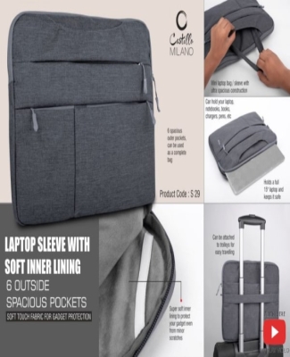 Laptop Sleeve with Soft inner lining | 6 outside spacious pockets | Soft touch fabric for gadget protection