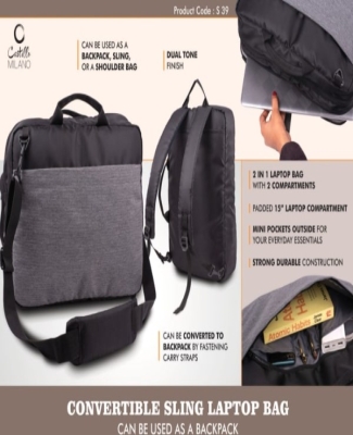 Convertible Sling Laptop Bag | Can be used as a backpack | Dual tone finish | Separate laptop space