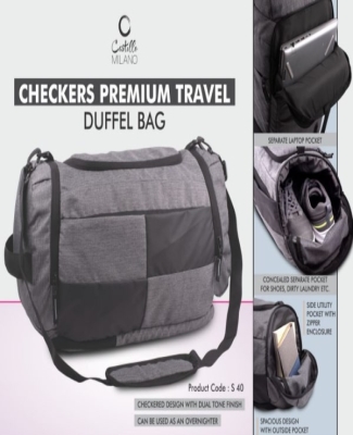 Checkers Premium Travel Duffel bag | Separate Laptop Compartment | Shoe & Utility Pockets on sides