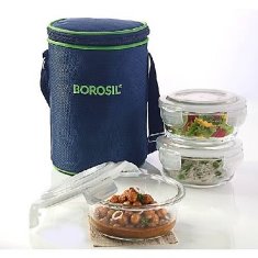 SET OF 3 MICROWAVABLE  KLIP - N - STORE ROUND BLUE