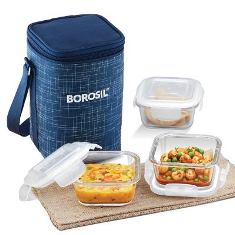 INDIGO GLASS LUNCH BOX (SQUARE - SET OF 3) - VERTICAL