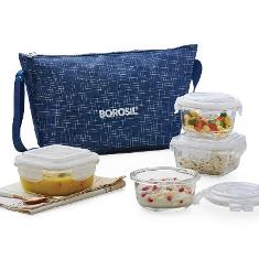 INDIGO GLASS LUNCH BOX (SQUARE 320 ml + ROUND 240 ml
(2 PCS) - SET OF 4) - DAISY