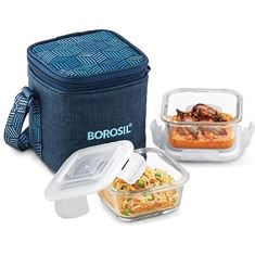 FOODLUCK GLASS LUNCH BOX (SQUARE - SET OF 2 BLUE) - VERTICAL