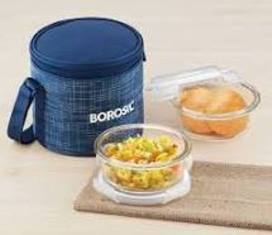 FOODLUCK GLASS LUNCH BOX (ROUND - SET OF 2 BLUE) - VERTICAL