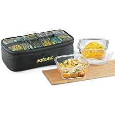 FOODLUCK GLASS LUNCH BOX (SQUARE - SET OF 2 GREEN) - HORIZONTAL