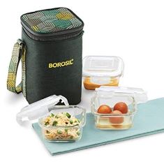 FOODLUCK GLASS LUNCH BOX (SQUARE - SET OF 2 GREEN) - VERTICAL