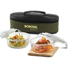 FOODLUCK GLASS LUNCH BOX (ROUND - SET OF 2 GREEN) - HORIZONTAL