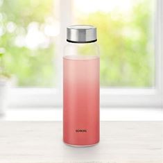 CRYSTO WIDE GLASS BOTTLE WITH PINK LID (NEW ARRIVAL)