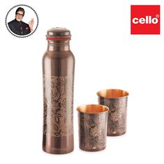 Vintage Designer Copper 3Pcs Gift Set (1 Bottle + 2 Glass)