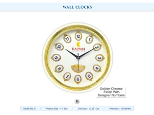 WALL CLOCK Kalyan (Golden Chrome Finish with Designer Numbers