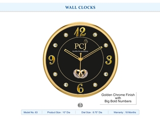 WALL CLOCK PCJ (Golden Chrome Finish with Big Bold Numbers)
