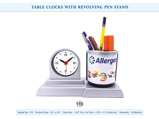 TABLE CLOCKS WITH REVOLVING PEN STAND  Allergen