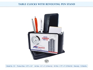 TABLE CLOCKS WITH REVOLVING PEN STAND  JSW Neeosteel