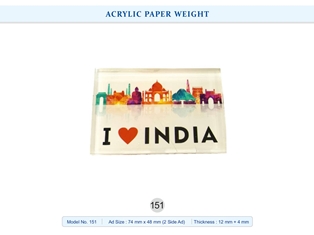 ACRYLIC PAPER WEIGHT  I love India (2 side Ad) (12mm + 4mm)