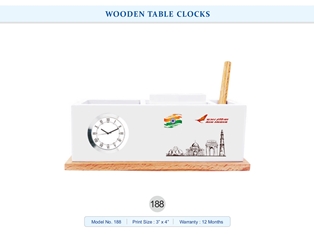 WOODEN TABLE CLOCK  Air India (with Printing)