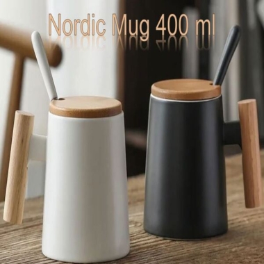 Ceramic mug with spoon - white