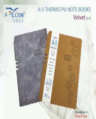 THERMO PU NOTE BOOK : Velvet (Blue & Tan)