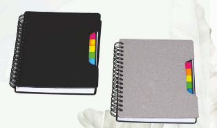Note Book A6 : A6 Wiro Note Book Studio Imp. PU with Sticky Notes (Grey & Black)