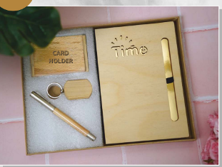 Gift Sets : Wooden Gift Set (A5 Note Book, Pen, Visiting Card Holder & Key Chain)