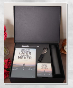 Gift Sets : Black Gift Box with Acrylic Note Book, Visiting Card Holder, Capsule Umbrella, Pen & Key Chain