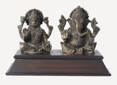 Lord Laxmi & Ganesha-Wood & Metal