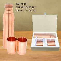 CURVED COPPER BOTTLE WITH 2 MUGS IN GIFT BOX GM-9003
