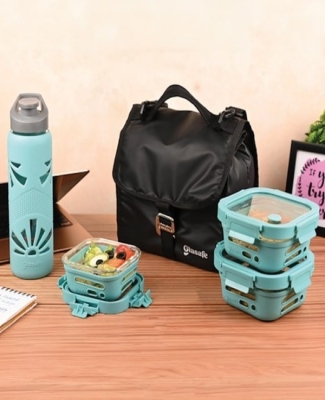 Carry & Go Combo 6 - 1pc Sillicon Bottle+ 1pc 320ml Tiffin+ 2pc 520ml Tiffin+ 1pcGrip 'N' Go Lunch Bag