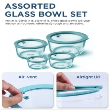 Assorted Glass Bowl Set Combo  (Mellow Mist)