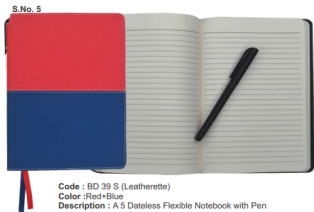 Multicolor A 5 Dateless Flexible Notebook with pen (192 Pages)