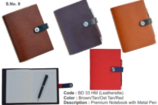Premium Notebook with Pen (296 Pages) Size : 159 X 118 mm.