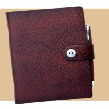 Premium undated organiser with metal pen (250 Pages) - GENUINE LEATHER Size : 172 X 120 mm without pen, Brown