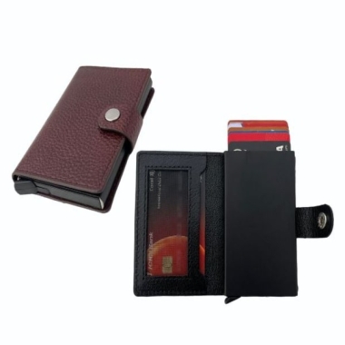 RFID Pop-up Card Case - Genuine Leather, Black/Brown