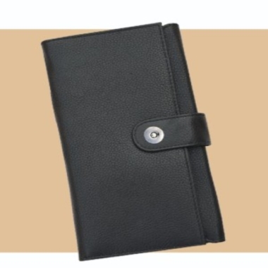 Passport & Travel Wallet - Genuine Leather, Black/Brown