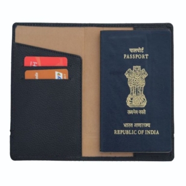 Passport Cover with card slots  - Genuine Leather, Black