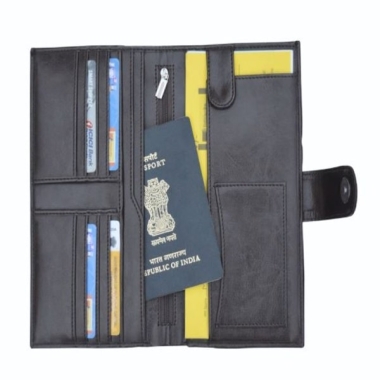 Passport & Travel Wallet - Leatherette, Brown